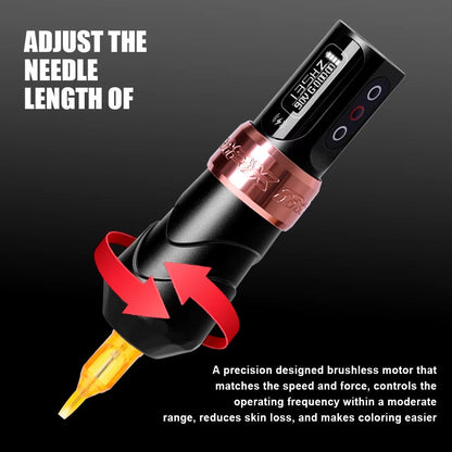 Belro tattoo pen with ergonomic design, black body, and silver accents, ideal for precise tattooing and detailed artwork.