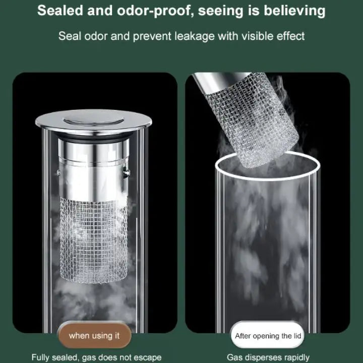 Mivoza stainless drain strainer with pop-up function for sink blockage prevention in bathroom or kitchen.