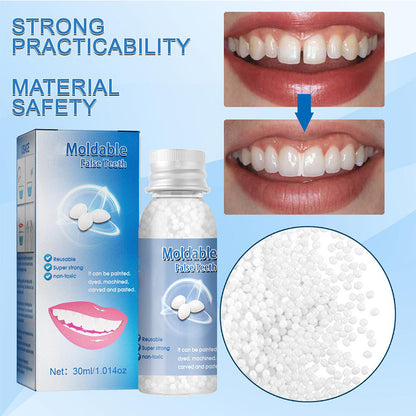 Belro moldable false teeth for oral care, showing a close-up of the customizable dental appliance in a natural setting.