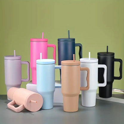 Belro stainless steel insulated water bottle with straw and handle, designed for hot and cold drinks, in a sleek modern style.