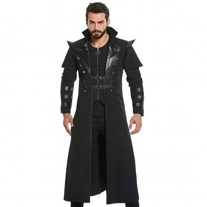 Man wearing Belro Halloween medieval costume for men, featuring dark, period-style clothing perfect for spooky adult Halloween parties.