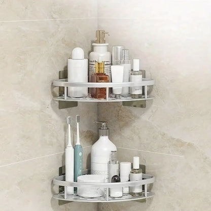 Mivoza corner shower shelf made of aluminium with self-adhesive wall mount for bathroom storage and organization
