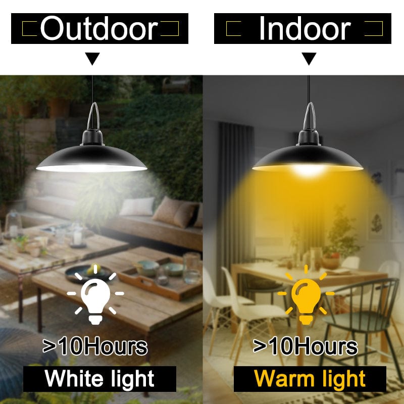 Belro solar shed lights with double-head pendant design, warm white outdoor and indoor solar lamp with line for illumination.