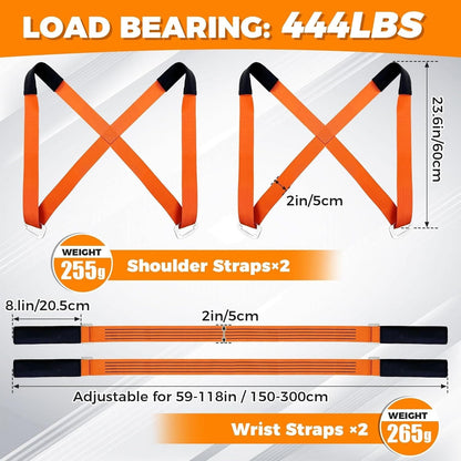 Belro men's moving furniture straps shown in use, sturdy clothing accessory for safe furniture lifting and transportation.