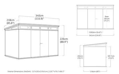 Green Keter Cortina 9x7 ft outdoor storage shed with heavy-duty floor and artisan Evotech design, ideal for garden storage.