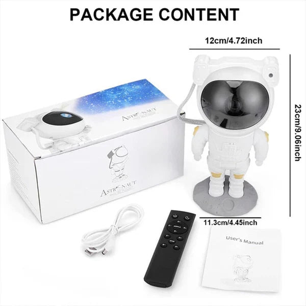 Belro Astronaut Star Galaxy Projector for cats, showing a sleek white astronaut-shaped device projecting star and galaxy patterns.
