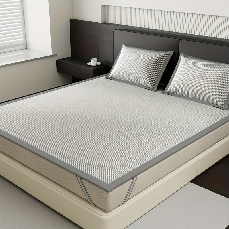 Cooling mattress pad set by Mivoza with ice silk fiber, breathable and machine washable, fits 180x200 beds for summer comfort