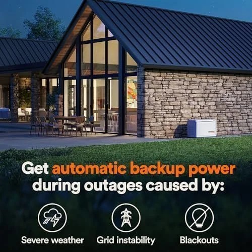 Casavibeo Generac Guardian 22kW home standby generator with all-aluminum casing, WiFi, transfer switch, and whole-house power backup