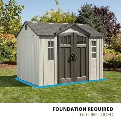 Casavibeo Lifetime 10x8 ft. outdoor storage shed with double doors, window, and durable construction for garden storage