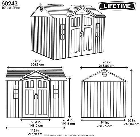 Casavibeo Lifetime 60243 10 x 8 ft. outdoor storage shed with double doors and window, weather-resistant metal construction.
