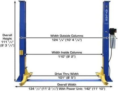 Casavibeo ATLAS 2-Post automotive lift with symmetric arms, dual hydraulic cylinders, 9,000lb capacity, for low ceiling home use