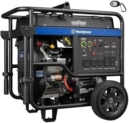 Westinghouse 18000W portable home backup generator with electric start, transfer switch outlets, gas-powered, CO sensor, Casavibeo.