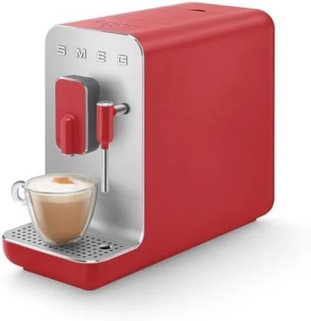 Casavibeo SMEG fully automatic coffee machine with steam wand, black finish, and digital controls for fresh coffee brewing.