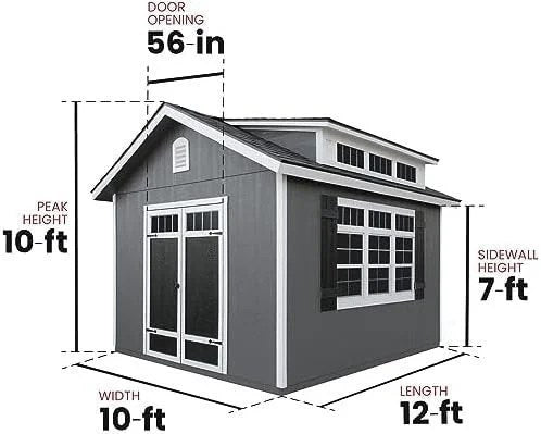 Casavibeo Windemere 10x12 beige wooden storage shed with floor, DIY outdoor shed for garden storage