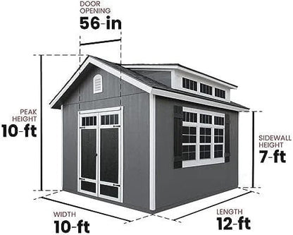 Casavibeo Windemere 10x12 beige wooden storage shed with floor, DIY outdoor shed for garden storage