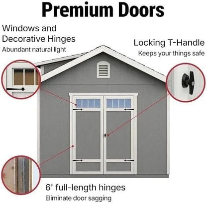 Casavibeo Windemere 10x12 wooden storage shed with floor, beige, DIY outdoor shed for garden storage and organization