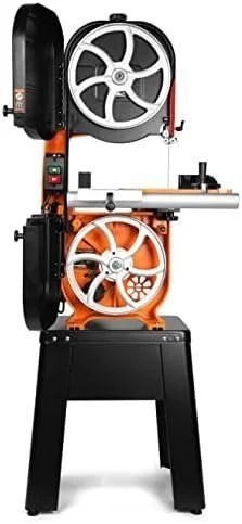 Casavibeo WEN 14-inch industrial band saw with dual-voltage 1 HP motor, two-speed operation, shown in a workshop setting.