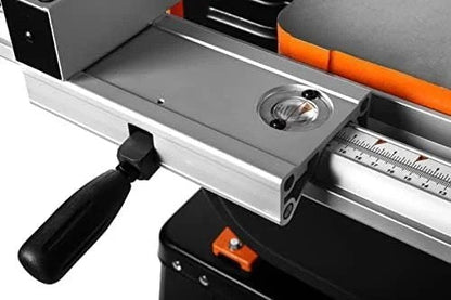 Casavibeo WEN 14-inch industrial band saw with 1 HP motor, dual-voltage, two-speed, heavy-duty metal cutting saw in operation.