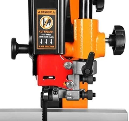 Casavibeo WEN 14-inch industrial band saw with dual-voltage 1 HP motor and two-speed operation, shown in a workshop setting.