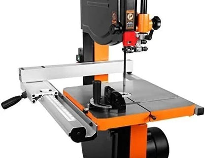 Casavibeo WEN 14-inch industrial band saw with dual-voltage 1 HP motor and two-speed operation, shown in use.