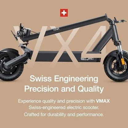 Casavibeo VMAX VX4 electric scooter with black frame and handlebars, displayed on a smooth urban road.