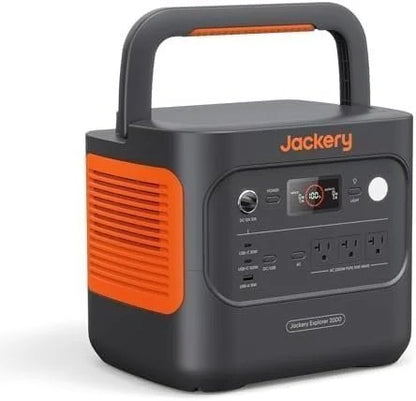 Casavibeo Jackery Explorer 2000 Plus portable power station with multiple outlets and digital display, ideal for camping and backup power.