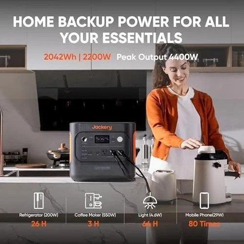 Casavibeo Jackery Explorer 2000 Plus portable power station with multiple outlets and digital display for outdoor and backup power needs.