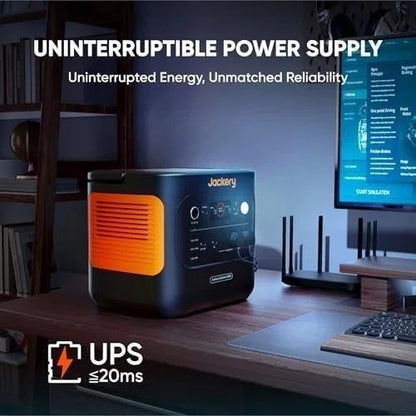 Casavibeo Jackery Explorer 2000 Plus portable power station with multiple outlets and digital display on a neutral background.