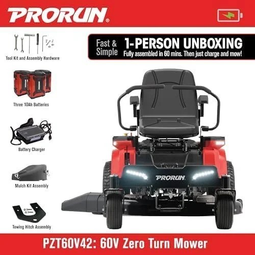 Casavibeo 60V zero turn riding lawn mower with wide cutting deck and comfortable seat, ideal for large yard landscaping.