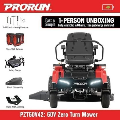 Casavibeo 60V zero turn riding lawn mower with wide cutting deck and comfortable seat, ideal for large yard landscaping.