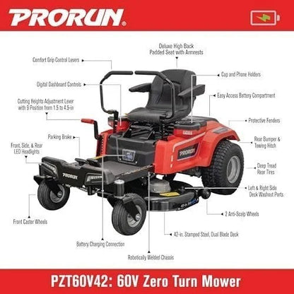 Casavibeo 60V zero turn riding lawn mower with cutting deck and control panel, ideal for efficient yard maintenance.