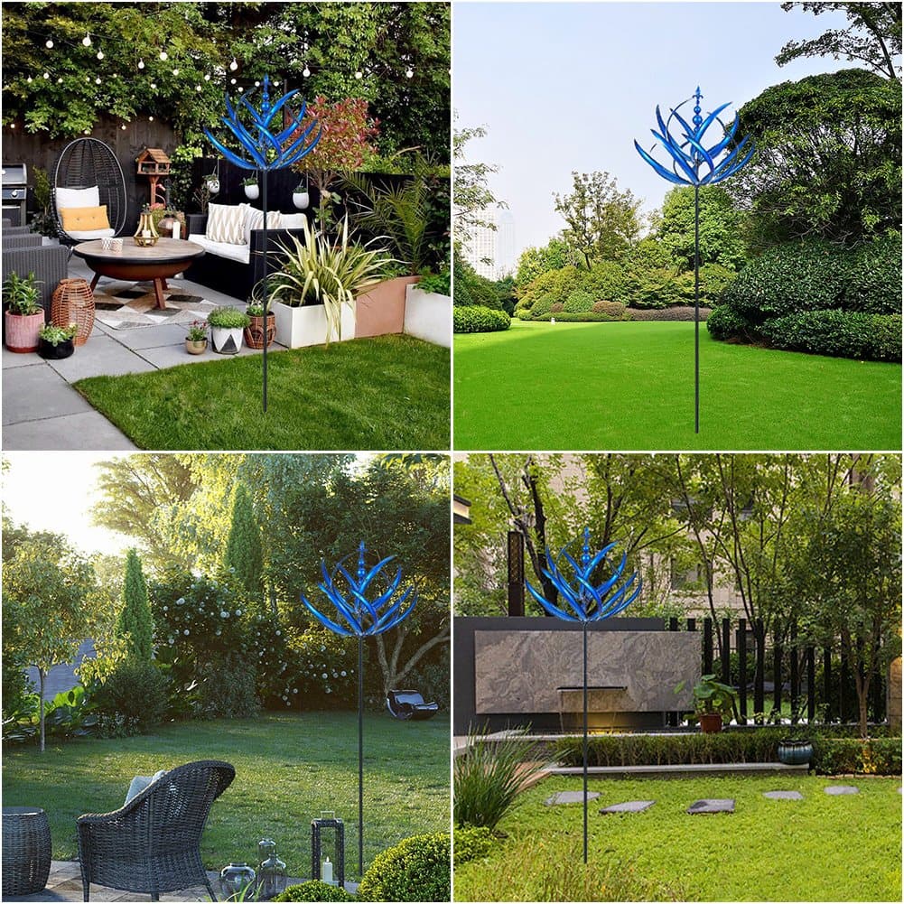 Belro stylish garden and porch wind chime with metal tubes and decorative elements hanging outdoors in a garden setting