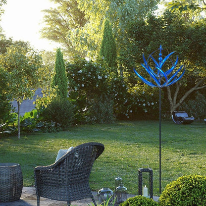 Belro stylish wind chime hanging in a garden, featuring metal tubes and decorative elements for outdoor porch decor.