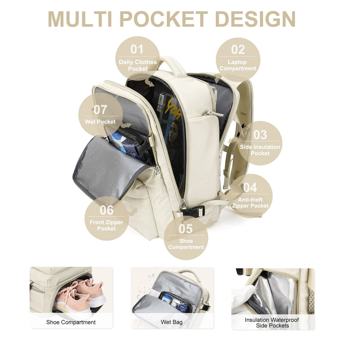 Large waterproof women's hiking backpack by Belro, with adjustable straps and multiple compartments for outdoor adventures.