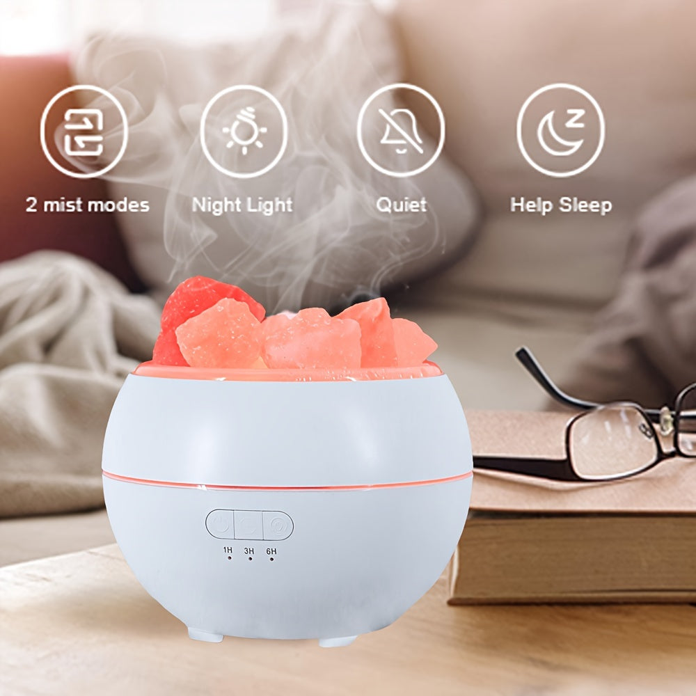 Belro salt lamp diffuser with integrated essential oil diffuser, featuring a warm glow and natural salt crystal design.