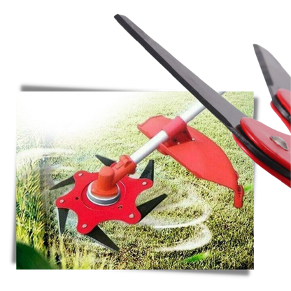 Belro trimmer head for men's clothing, showing close-up of the durable trimmer head with metal blades and attachment points.