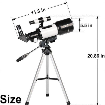 Belro astronomical telescope with eyepiece and mount, set up for stargazing and celestial observation outdoors.