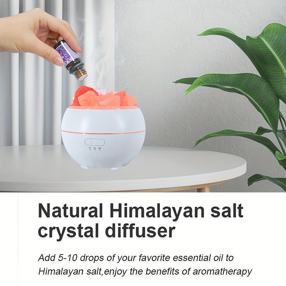 Belro Salt Lamp Diffuser 3-in-1 essential oil diffuser with salt lamp base, showcasing a warm glow and mist vapor in a health and beauty setting.