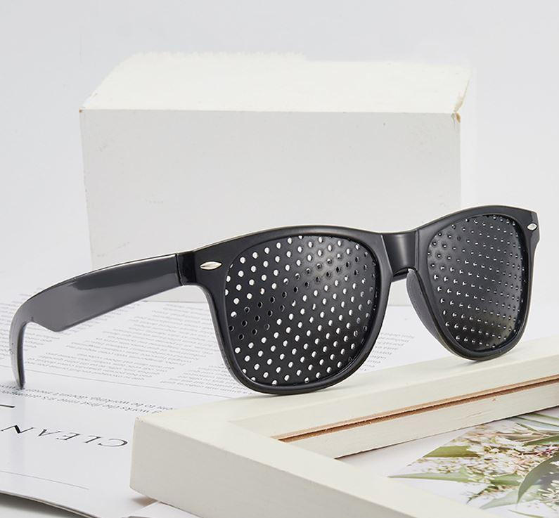 Belro anti-fatigue pinhole glasses with small lens holes designed to reduce eye strain, shown in a clear product image.