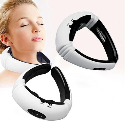 Belro electric neck massager with adjustable straps and control buttons, designed to soothe neck muscles and relieve tension.