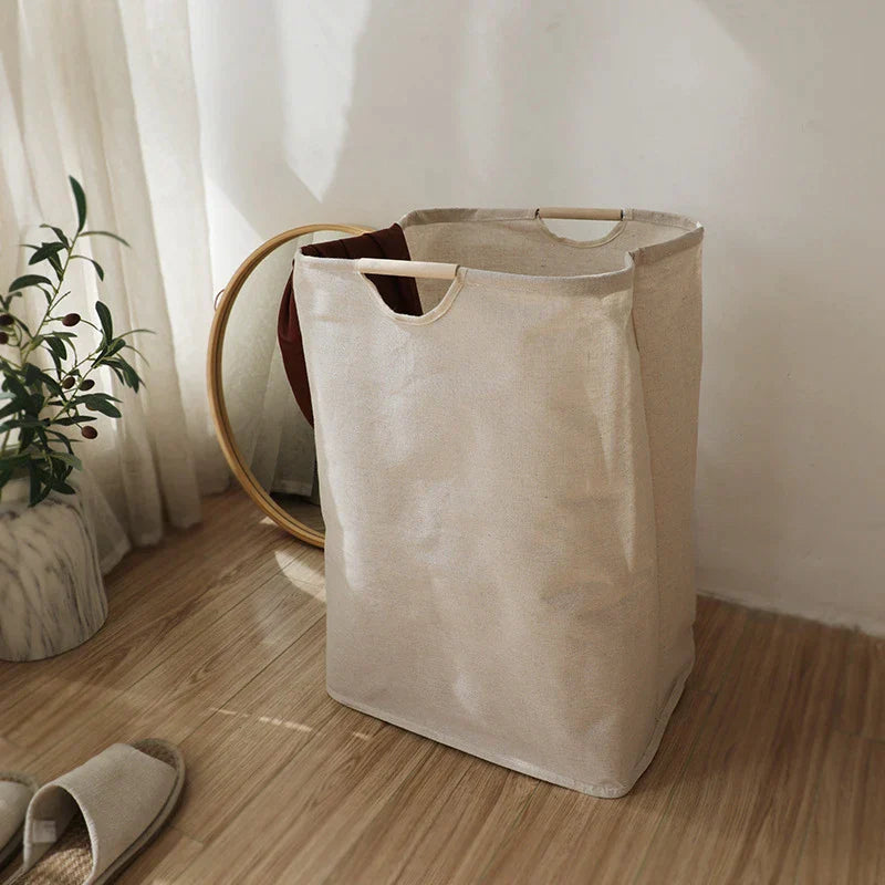 Japanese-style cotton-linen laundry basket by Belro, woven storage basket for home organization and laundry use.