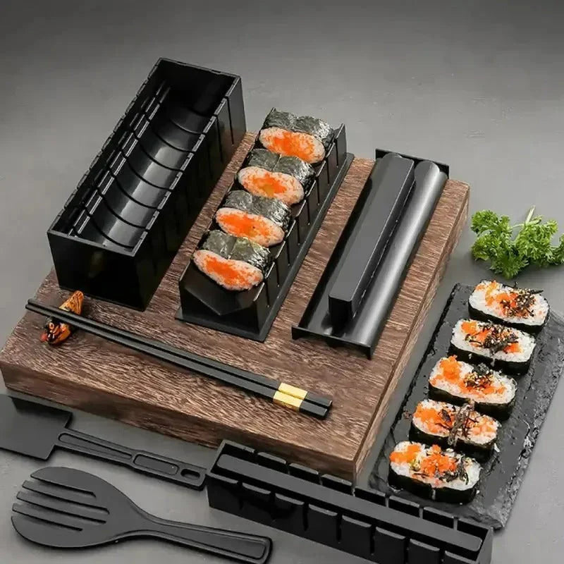 Belro sushi set with wooden platter, soy sauce dishes, and chopsticks for home and kitchen dining.