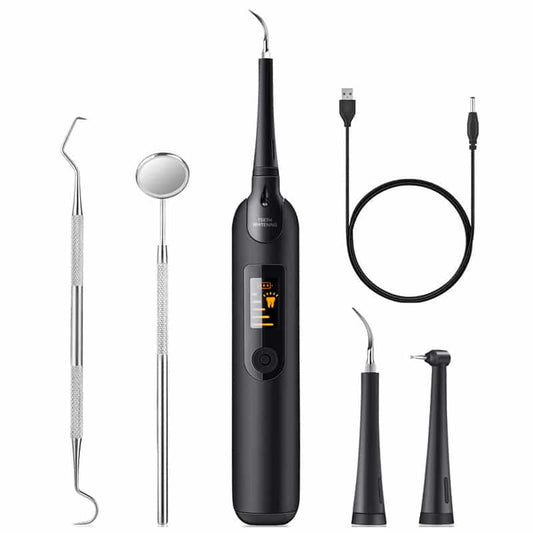 Belro electric dental care and descaling kit with LED lights, compact electronic device for oral hygiene and cleaning.