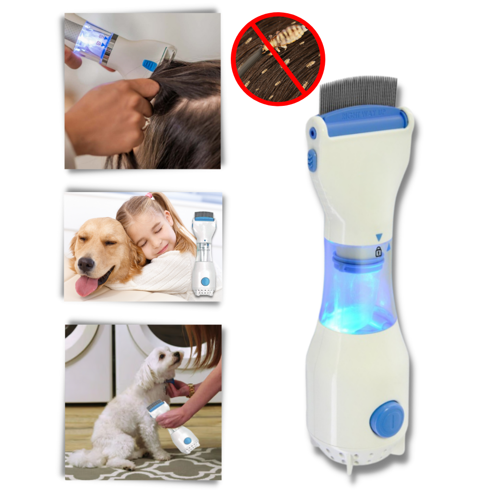 Belro universal electric lice comb with fine metal teeth for effective lice removal and scalp treatment.