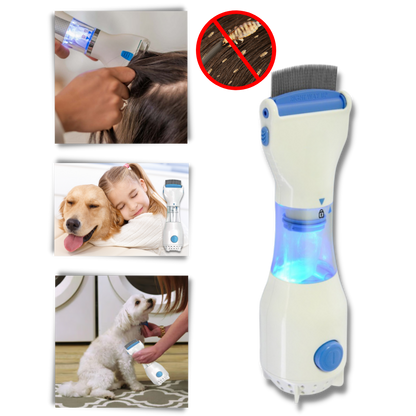 Belro universal electric lice comb with fine metal teeth for effective lice removal and scalp treatment.