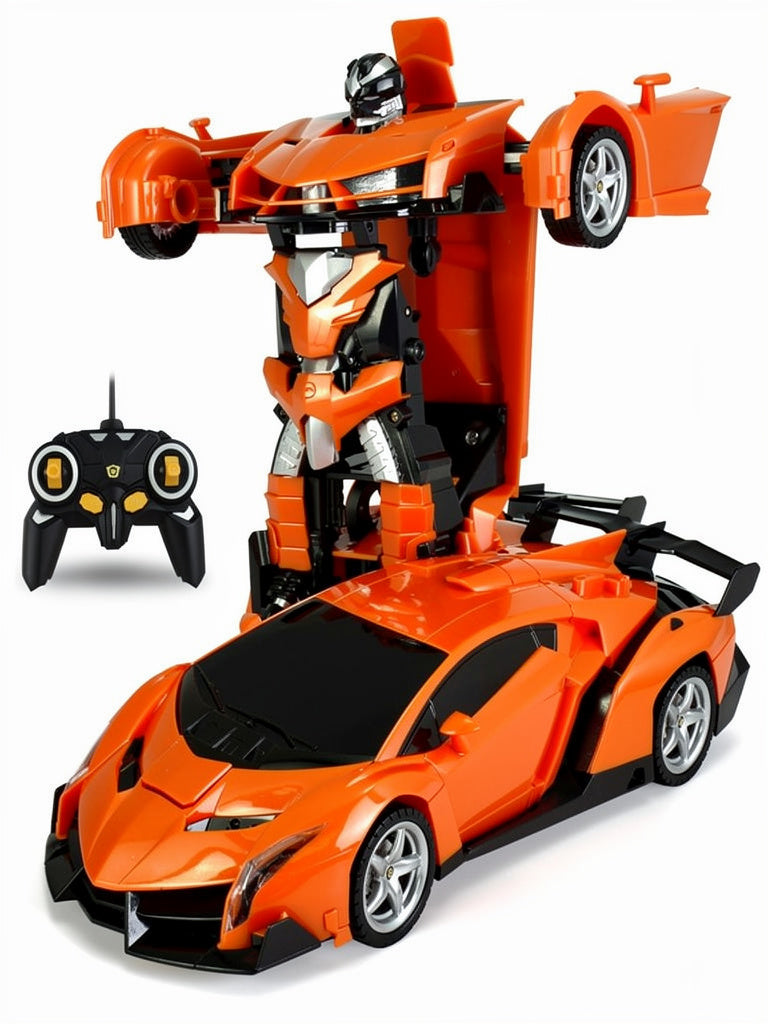 Belro 2-in-1 Transformer remote control car showing both car and robot modes on a smooth surface.
