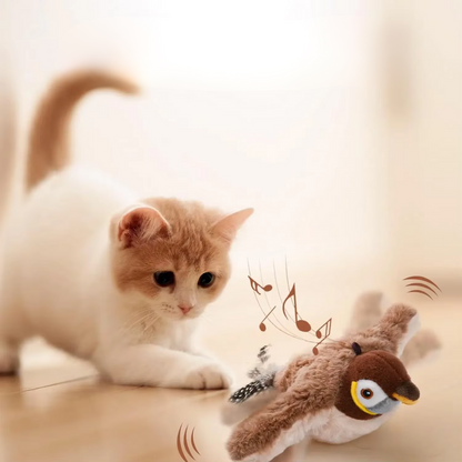 Belro Fluttering Bird Cat Toy with colorful feathers and dangling string for interactive feline play and entertainment.