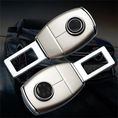 Belro metal seat belt extender for men, showing a sturdy metal connector and extended belt in a car interior.