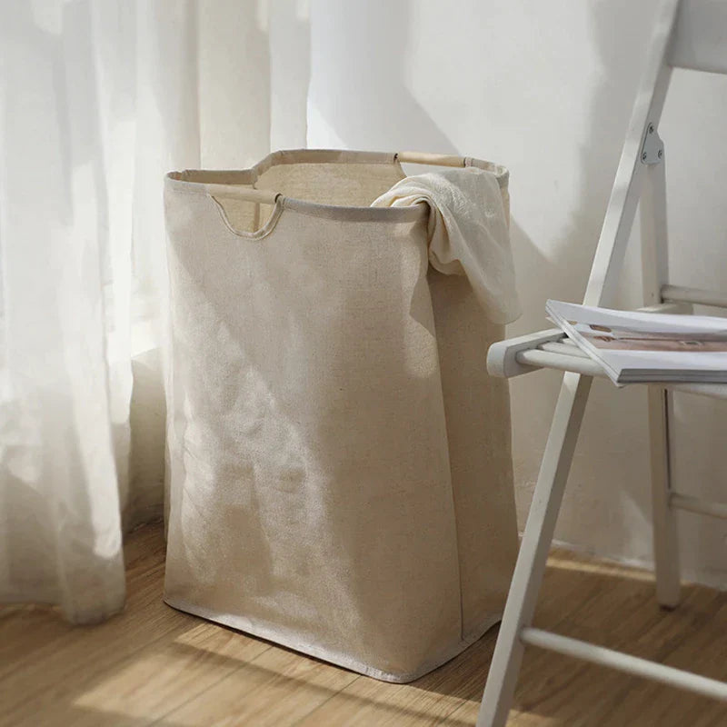 Belro Japanese-style cotton-linen laundry basket with woven design, suitable for home storage and organization in modern interiors.