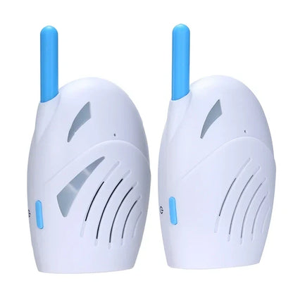 Wireless Belro audio baby monitor with walkie-talkie feature, showing the device with microphone and control buttons.